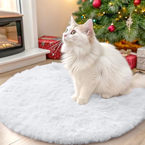 OLANLY White Round Rugs for Bedroom - Machine Washable, 2 ft Circle Area Rugs for Living Room, Soft and Fluffy Shaggy Carpet for Teen Girls and Boys, Nursery Rooms, Dorms, Home Decor Aesthetic - color: White, size: 2 Ft Round