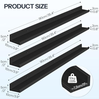 HOOBRO Floating Shelves, Wall Shelf Set of 3, 35.4 Inches Hanging Shelf - color: Black, size: 35.4 Inches