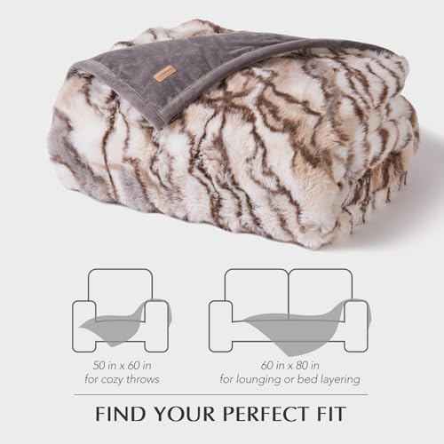 EverGrace Faux Rabbit Fur Bubble Throw Blanket, 50"x60", Beige & Gray - color: Marble Beige & Grey Chocolate, size: 50"x60"
