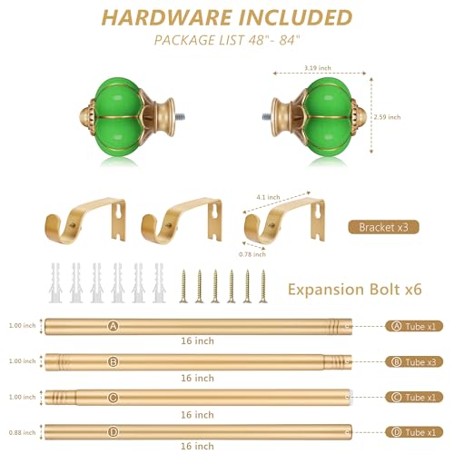 Ceramic Curtain Rods for Windows 48 to 84 Inch 1 Inch Adjustable - color: Gold Green, size: 48"-84"