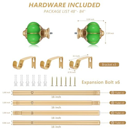 Ceramic Curtain Rods for Windows 48 to 84 Inch 1 Inch Adjustable - color: Gold Green, size: 48"-84"