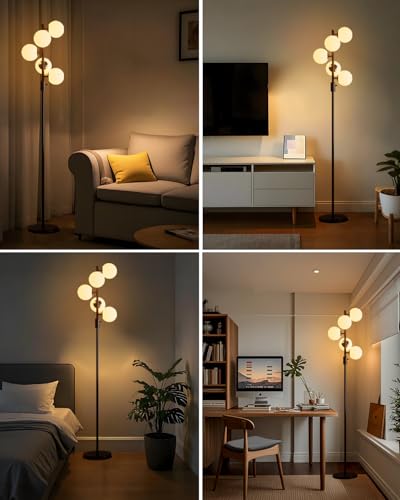 Lightdot 5-Globe Dimmable Globe Floor Lamp Black Retro Standing Lamps - color: 5 Globe-Black
