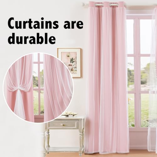 indistar Home Blackout Curtains Double Layer Solid Sheer Grommet Top Window Curtain Panel Pair, 35Wx84L，Blush Pink - color: Blush Pink, size: 35"W x 84"L (Pack of 2)
