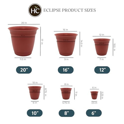 The HC Companies Eclipse Round Planter with Saucer - Outdoor & Indoor Plant Pot with Drainage Holes - Lightweight, UV-Resistant Plastic Pots for Plants, Flowers & Herbs (10" Clay, Pack of 1) - size: 10"