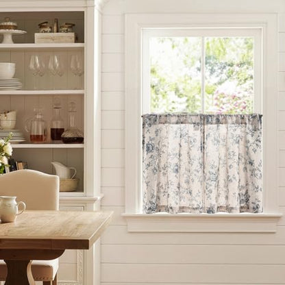 jinchan Floral Linen Kitchen Tier Curtains, 24 Inch, 2 Panels, Blue - color: Amlie Blue, size: 26"W x 24"L (Pack of 2)