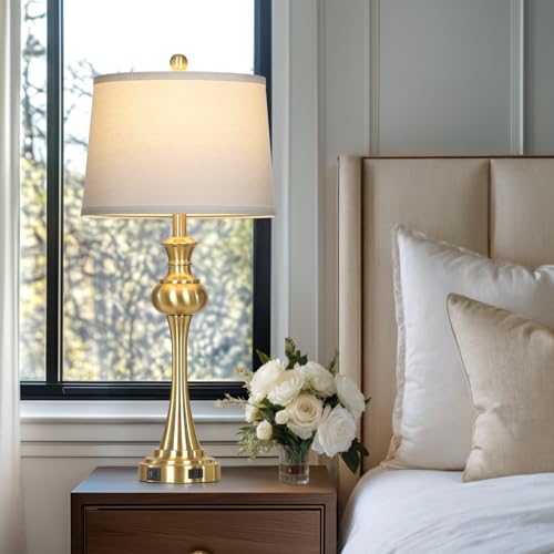 Cinyirong 28.75" Gold Table Lamps Modern 3-Way Touch Control Dimmable Bedside Lamp with USB A+C Ports & AC Outlets for Living Room Bedroom Nightstand Lamp (Bulb Included) - color: 1Pack-Gold