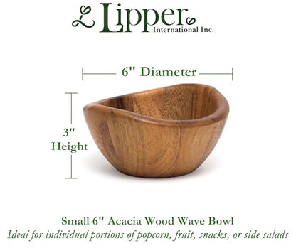 Lipper International Acacia Wave Serving Bowl for Fruits or Salads, Small, 6" Diameter x 3" Height, Single Bowl - size: 6 inches (D) x 3 inches (H)