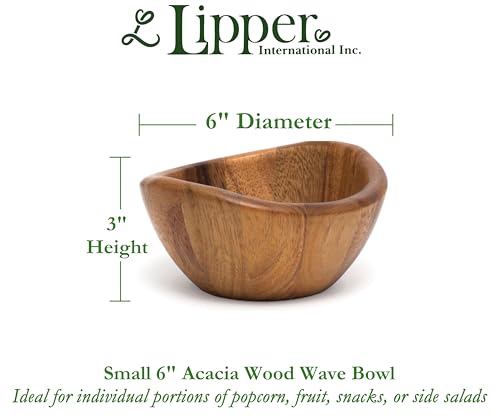 Lipper International Acacia Wave Serving Bowl for Fruits or Salads, Small, Single Bowl, 6 inches (D) x 3 inches (H) (Pack of 12) - size: 6 inches (D) x 3 inches (H) (Pack of 12)