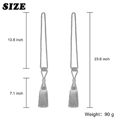 BEL AVENIR 4 Pack Tassel Curtain Tiebacks Handmade Holdbacks (Silver) - color: Silver, size: 4 Pack