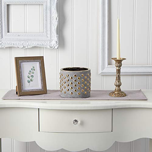 Nearly Natural 7in. Regal Stone Hobnail Planter with Gold Accents