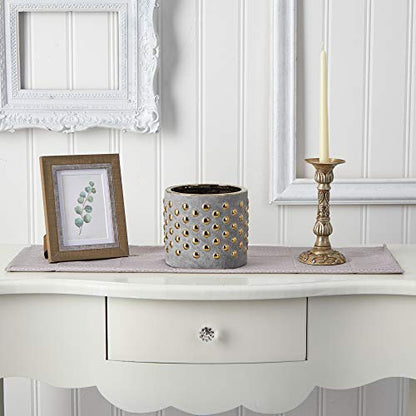 Nearly Natural 7in. Regal Stone Hobnail Planter with Gold Accents
