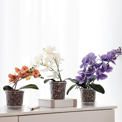 TRUEDAYS Orchid Pot with Saucers, 6 Pack 5 Inch Plant Pot with Drainage - size: 5Inch-6Pack with 6 Saucers