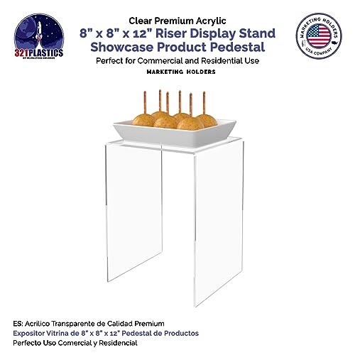 Marketing Holders 2 Pack Clear Acrylic Riser Display Stand 8" x 8" x 12" Merchandise Showcase One Piece Fixture Retail Stores and Boutiques Throne Counter Platform - size: 8"W x 8"D x 12"H