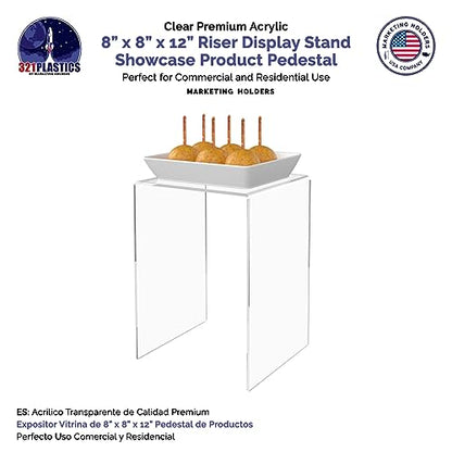 Marketing Holders 2 Pack Clear Acrylic Riser Display Stand 8" x 8" x 12" Merchandise Showcase One Piece Fixture Retail Stores and Boutiques Throne Counter Platform - size: 8"W x 8"D x 12"H