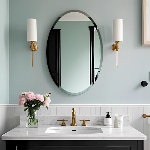 Bathroom Mirror for Over Sink 16" x 24" Oval Frameless Wall Mirror - size: 16"L x 24"W