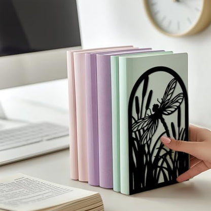 Peacoblue 5.3"x4.3"x7.9" Metal Bookends, Heavy Duty Book Ends for Shelves - style: Dragonfly