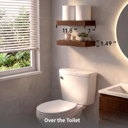 Walnut Floating Shelves for Wall, 12 Inch, Set of 2, Wood Shelf - color: Walnut, size: 11.8''