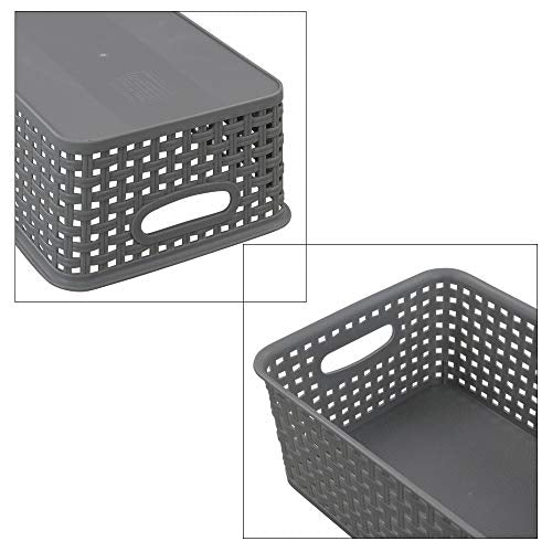 Sandmovie Grey Plastic Rattan Storage Baskets, 6 Packs - color: Grey