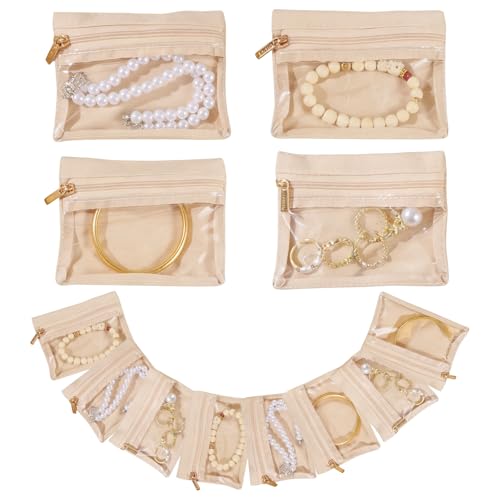 12 Pcs Portable Velvet Jewelry Pouch with Zipper, Clear - color: A.12 PCS