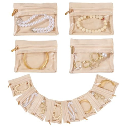 12 Pcs Portable Velvet Jewelry Pouch with Zipper, Clear - color: A.12 PCS