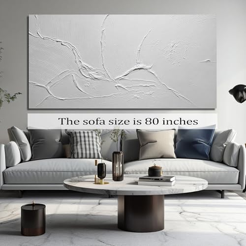 THRLVEART 3D Painting Wall Art For Living Room Extra Large Abstract Canvas Wall Art For Hotel White Wall Decor For Dining Room 40 x 80 Inch - color: White, size: 80"L x 40"W