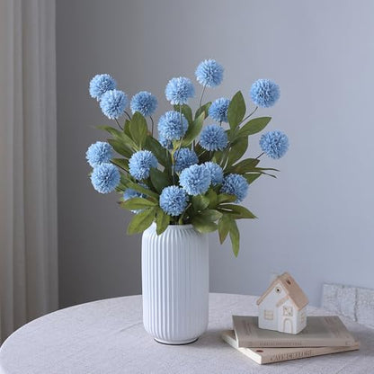 6 Pcs 27"Artificial Pompon Mum Silk Flower Stems for Vase (Dusty Blue) - color: Dusty Blue