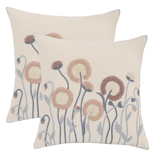 Fall Embroidered Throw Pillow Covers 18x18 Set of 2 Blowball - color: Blowball