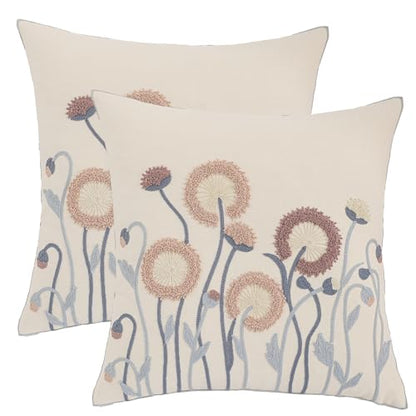 Fall Embroidered Throw Pillow Covers 18x18 Set of 2 Blowball - color: Blowball