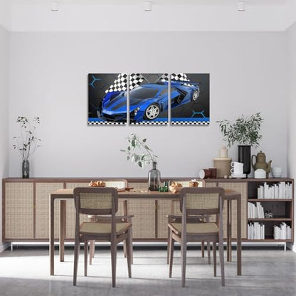 Feelyou Race Car Wall Art 12" x 16" x 3 - color: Blue White Black