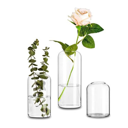 Glasseam Glass Bud Vases for Centerpieces, 3Pcs Modern Clear Small Vase Set - color: Clear