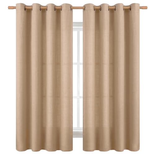 BGment Tan Linen Curtains 63 Inch Length for Bedroom - 2 Panels - color: Tan, size: 52"W x 63"L (Pack of 2)