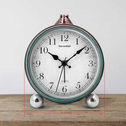 Peakeep 4" Small Battery Operated Analog Alarm Clock, Antique Retro Style - color: Aqua