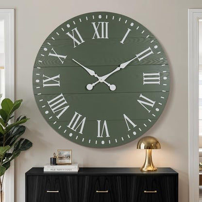 Large Wall Clock with Roman Numeral, 35.5” Shiplap Farmhouse Hanging Clock - color: Green, size: 35.5 Inch
