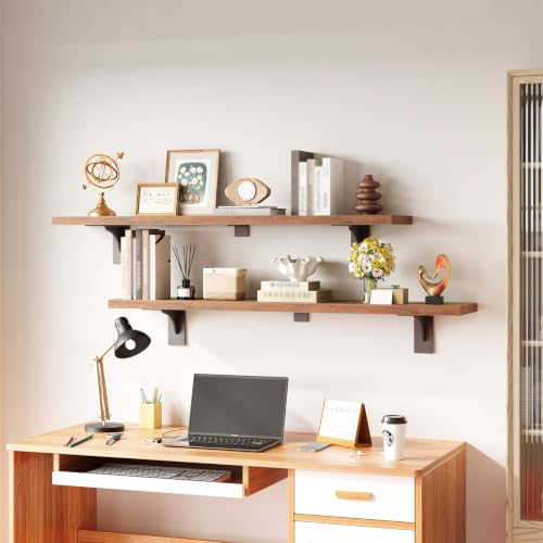 HOOBRO Floating Shelves for Wall, 39.4" Wall Mounted Shelves Set of 2 - color: Rustic Brown + Black, size: 39.4 Inches