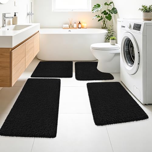 Toilet Rugs U-Shaped 24"x20", Absorbent Contour Bath Rug, Black - color: Black, size: 24" x 20"(U-Shape)