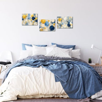 Nachic Wall Blue Gold Abstract Wall Art Canvas Circles Paintings Geometric Pictures for Bedroom Bathroom Wall Decor 12"x16"x3pcs