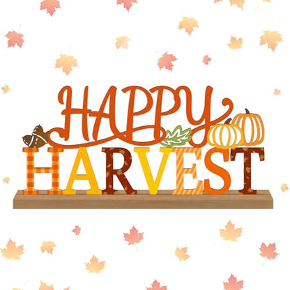 Fall Pumpkin Table Decorations Centerpiece, Metal Table Sign - style: Happy Harvest