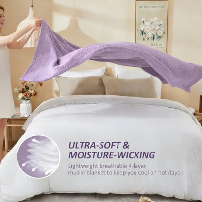EMME Muslin Cotton Blanket Adults Heather Lavender Throw XL 50"x70" - color: 11 - Lavender, size: Large Throw (50" X 70")