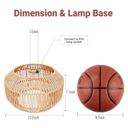 Maliralt Hanging Lamps Rattan Pendant Light Hanging Lights 16.4ft Plug in Cord Pendant Light Fixture Plug Into Wall Outlet Pendant Lighting with On Off Switch for Bedroom Living (Pumpkin Shade) - size: 11.8 Inch - Pumpkin Shade