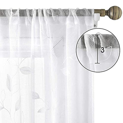 HOMEIDEAS White Sheer Curtains Leaf Embroidered, 52x84 Inch, 2 Panels - color: 4-white, size: 52"W x 84"L (Pack of 2)