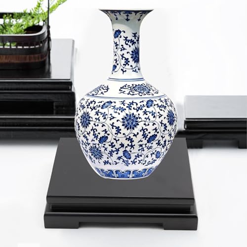 MDEOOSKY Wooden Display Stand Rectangle Wood Display Base Display Risers Rectangle Vase Riser Teapot Aquarium Lamp Base Home Decoration 7.68" W x 6.29" D x 1.69" H (Black)
