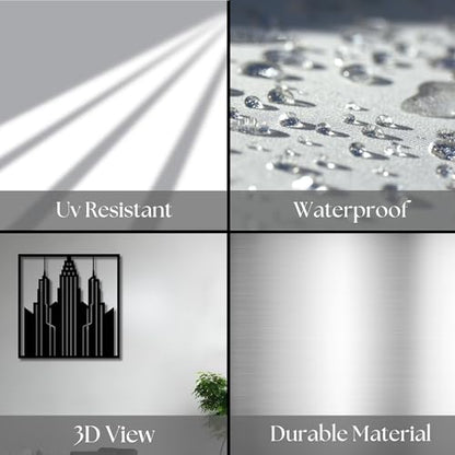 Metal Wall Decor | 17'' x 17'' x 0.05'' City Skyline Art Themed Wall Decorations | Handmade Indoor and Outdoor Wall Art (17'' x 17'', City Skyline, Black) - size: 17'' x 17'', style: City Skyline