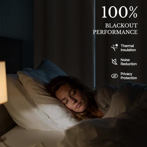 NICETOWN 100% Black Out Curtains 72 inch Long Linen Textured Set of 2 - color: Natural, size: 52"W x 72"L (Pack of 2)