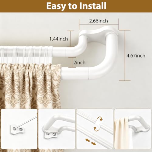 KAMANINA Double Curtain Rod 32 to 58 Inch, White Wrap Around Drapery Rods - color: White, size: 32-58"