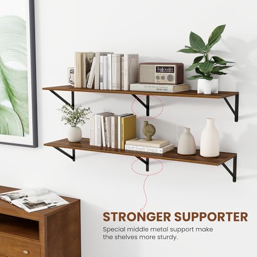 Heimlove 44W x 12D Deep Floating Shelves Set of 2 Walnut - color: Walnut With Black Metal Bracket, size: 44Wx12Dx5.8H