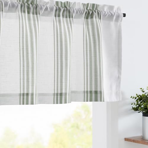 jinchan Linen Balanced Stripe Valances for Window 16 inch,Green,1 Panel - color: Balanced Stripe | Green, size: 50"W x 16"L (Pack of 1)