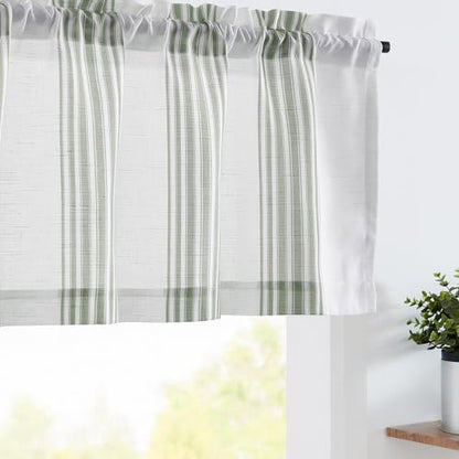 jinchan Linen Balanced Stripe Valances for Window 16 inch,Green,1 Panel - color: Balanced Stripe | Green, size: 50"W x 16"L (Pack of 1)