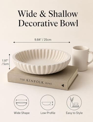 Hanobe Modern Decorative Key Bowl, 10-inch Fluted Design Coffee Table Decor