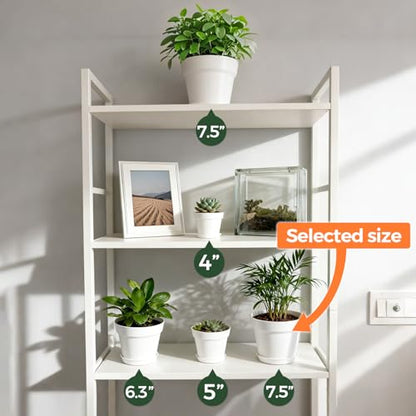 T4U Plant Pots 7.5 Inch 6 Pack, Plastic Flower Pots Indoor Drainage, White - color: White, size: 7.5 inch