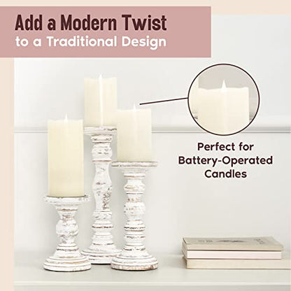Wooden Pillar Candle Holder, Farmhouse Fireplace Mantel Decor, Rustic White - color: Rustic White